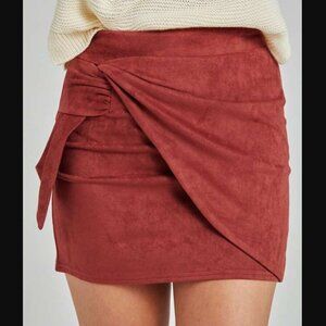 Altar'd State-Burgundy-Mini Skirt-Knot Wrap-Faux Suede-Size Medium